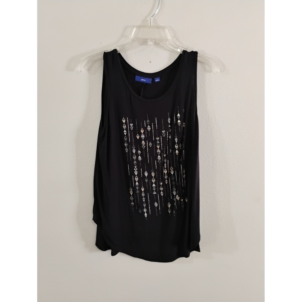 Apt. 9 Womens Black Sleeveless Tank Top Metallic Geometric Graphic Print Small